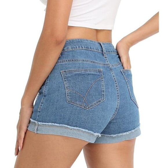Women's Mid-High Rise Distressed Jean Shorts – Light Blue – Size S – NWOT - Picture 4 of 4